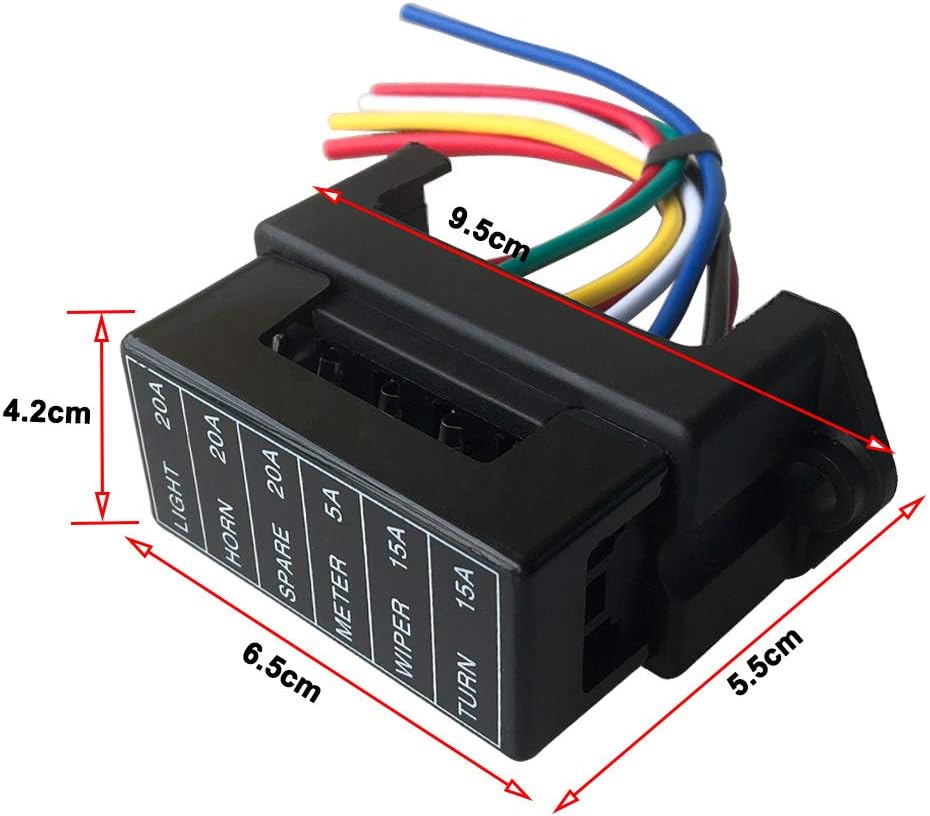 QitinDasen Premium 6 Way Car Blade Fuse Block Box, 2 Input 6 Output Standard Holder, with Wire and 10Pcs Standard Fuse - Image 3