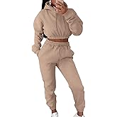 LovelyWholesale Women 2 Piece Outfits Long Sleeve Crop Hoodies and Pants Sweatsuit Set