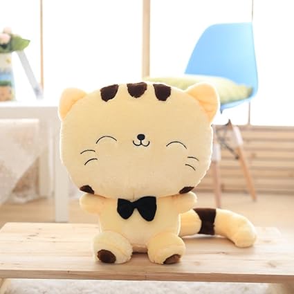 Thboxes Cute Cartoon Cat Plush Stuffed Toy Big Tail Fat Face Cat Doll Lovely Pillow Plush Toy Valentines Christmas Birthday Gift Cream Color Sitting 20cm high