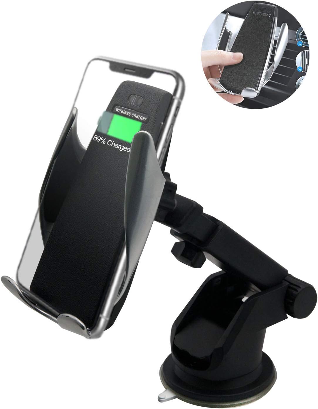 TIMESS 2 in1 Penguin Automatic Clamping Wireless Car Charger Mount Suction Bracket Infrared Sensor QI Induction Charging for iPhone Xs XR X 8 Samsung S10 S9 S8 Air Vent Mobile Phone Holder