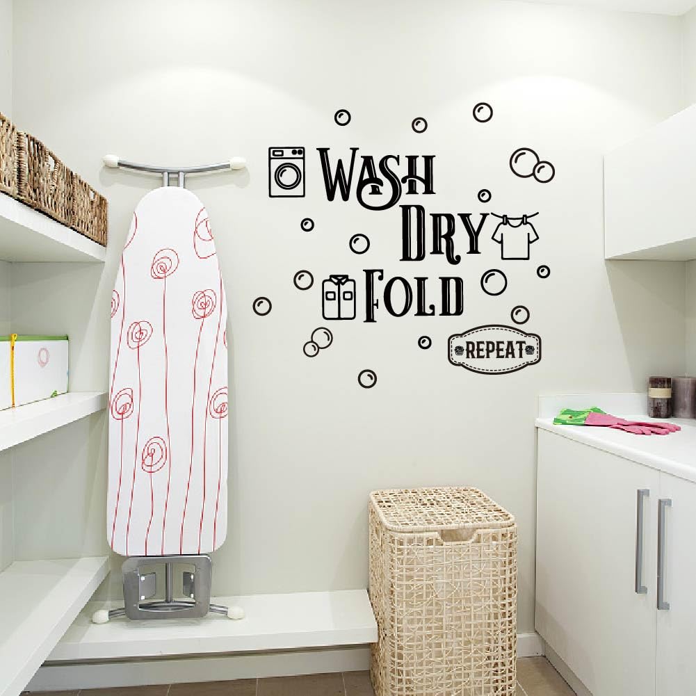 SUPERDANT Laundry Room Wall Decals Wash Dry Fold Repeat Quotes Vinyl Laundry Art Signs Wall Quote Sticker Bubble Sticker for Laundry Room Washing Bathroom Wall Decor