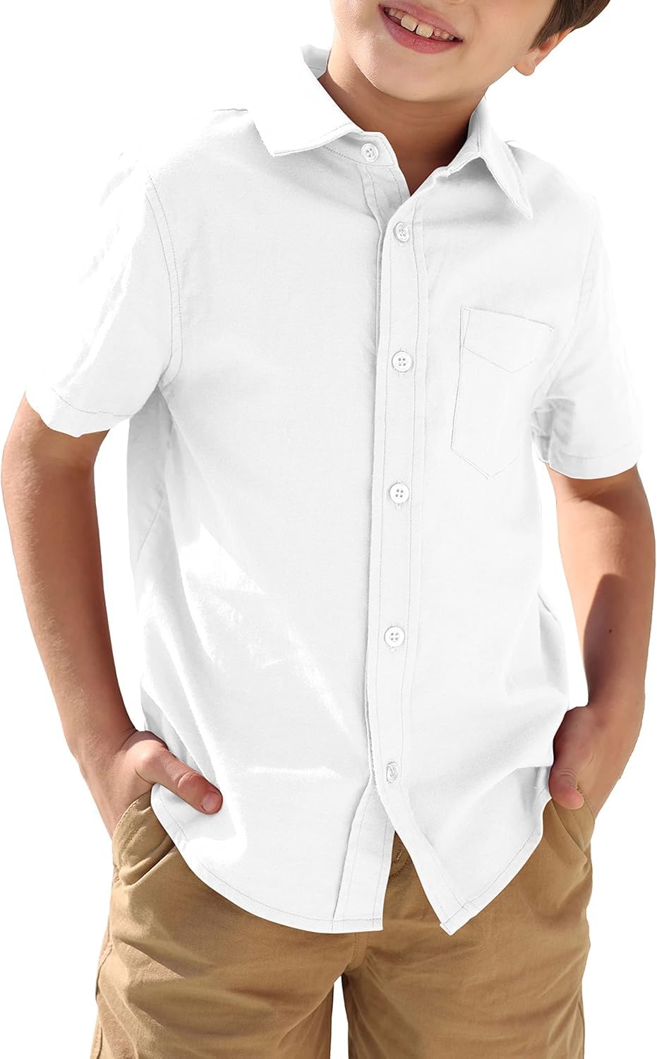 Photo 1 of SZ 160 Boys Button Down Dress Shirt Short Sleeve Casual Cotton Solid Tops Uniform T-Shirt for Kids