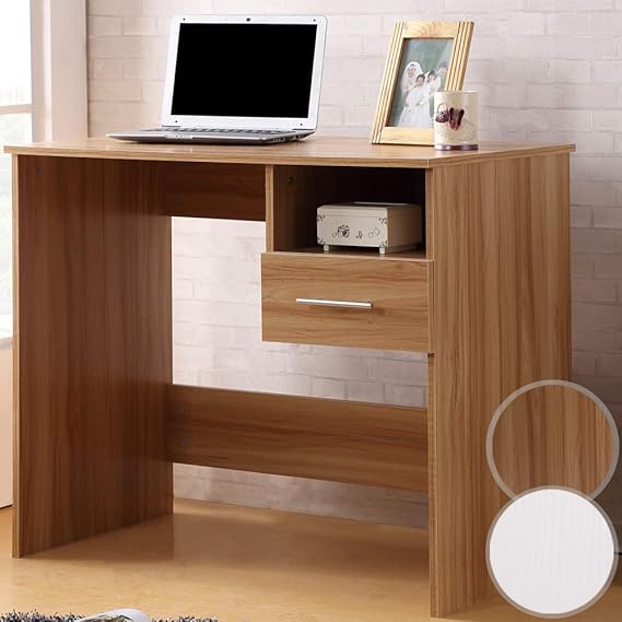 MIADOMODO Computertisch | in der Farbe Buche oder Weiß, mit Schublade, (B/H/T: 90/74/50 cm) | Schreibtisch, Zeichentisch, Arb