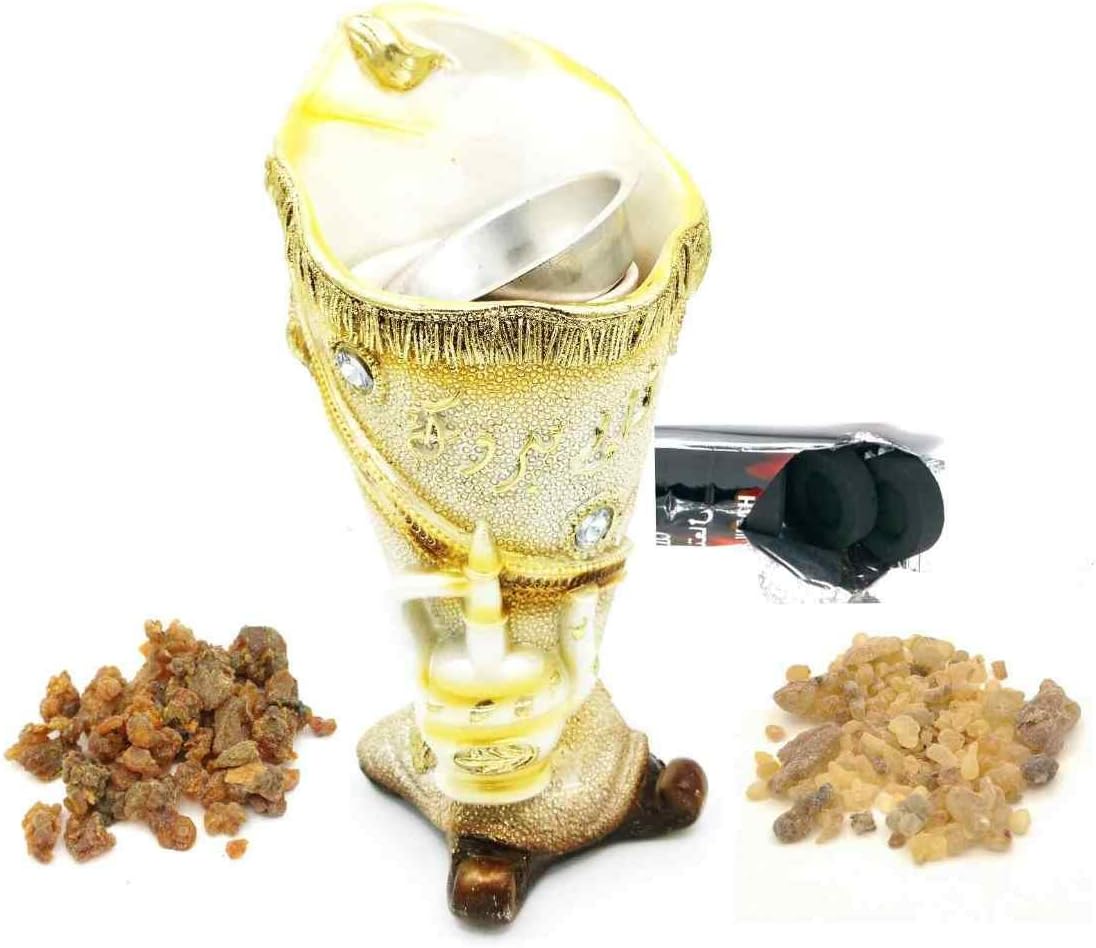 Rahiiq Incense Burner,100g Frankincence and 100g Myrrh, and 10 Charcoal Discs