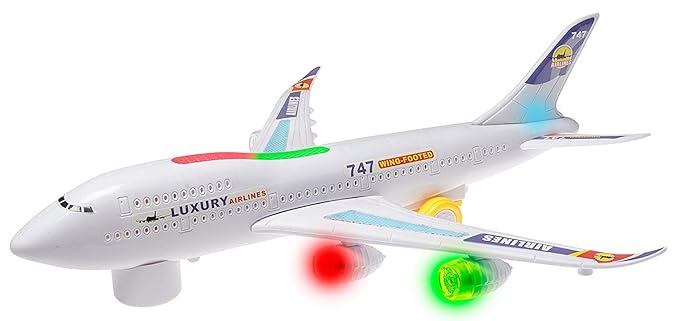 Top Race Boeing 747 Replica Model Airplane Toy, with Lights and Real Sounds, Bump and Go Action