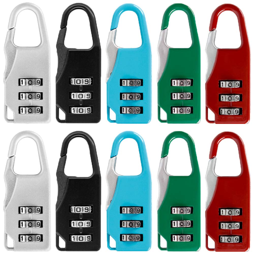 Portable Luggage Lock, 10 Pieces Travel Lock, Backpack Lock, Sliding Combination Lock, Combination Number Padlock for Cabinets, Lockers, Backpacks, Travel Suitcases, Stationery (5 Colors)