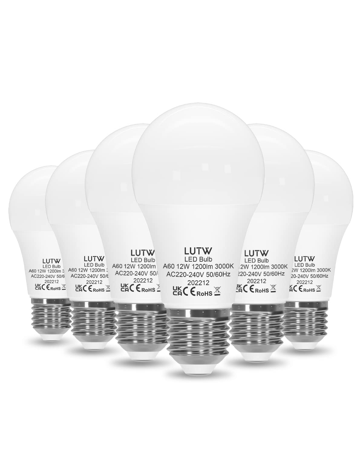 LUTW LED Light Bulbs, E27 Edison Screw Bulbs 100W Equivalent, Warm White 3000K ES Screw in Light Bulb, 12W 1200lm Super Bright Energy Saving Lightbulbs for Lamp, Non-Dimmable Pack of 6 — image 1