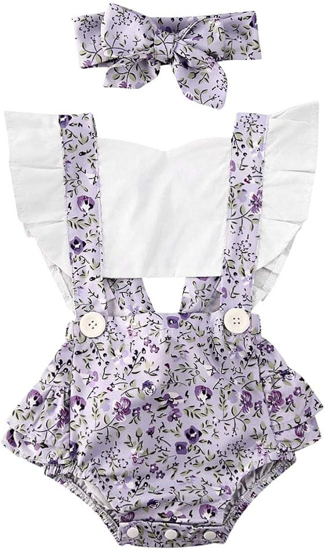 2Pcs Newborn Baby Girl Leopard Ruffles Sleeve Bodysuits Jumpsuit Headband Clothes Romper Set