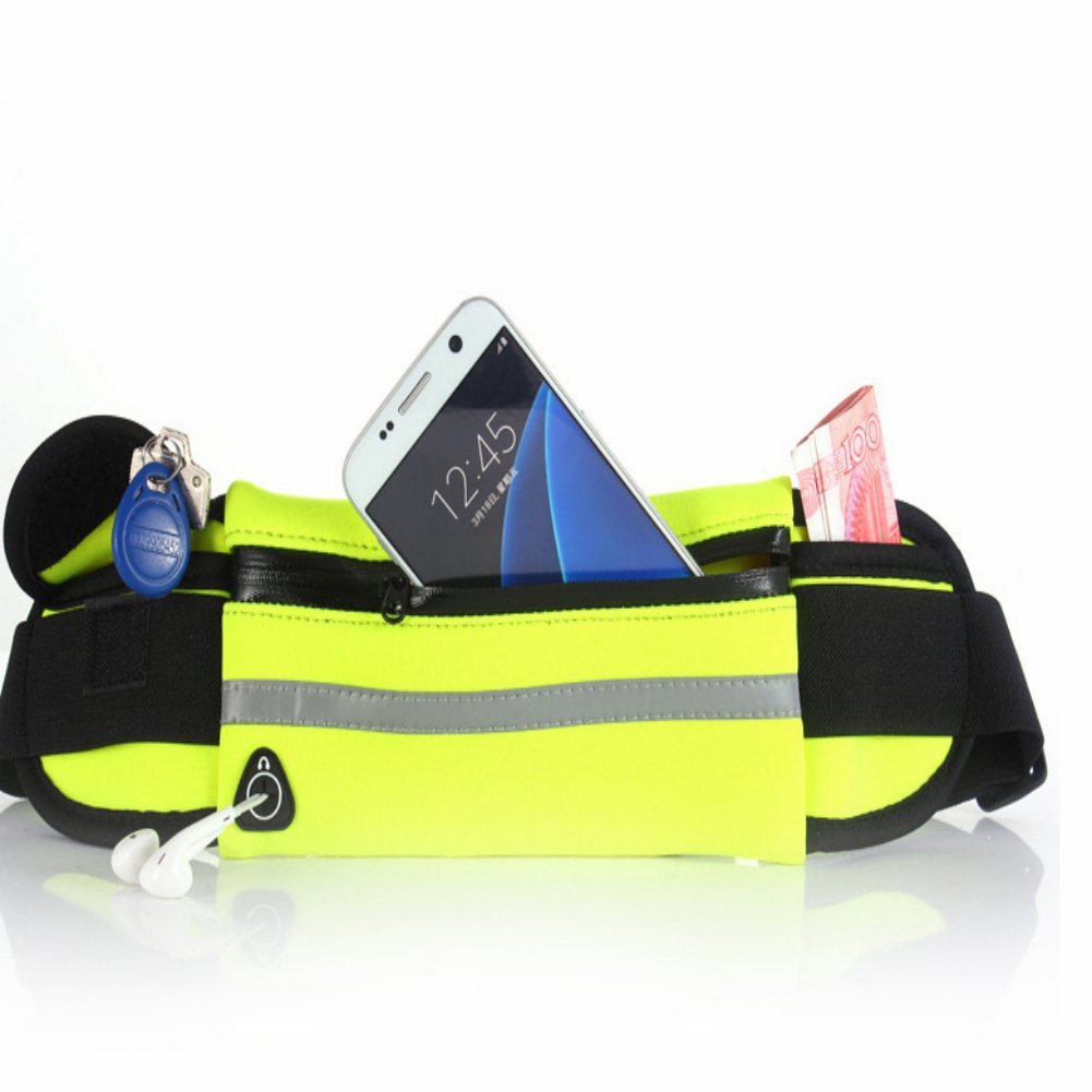 Enshey Running Belt, Adjustable Unisex Waterproof Running Waist Pack Fitness Workout Carry Card, Passport, Money iPhone Sport Pouch, Reflective Waist Belt (Green)