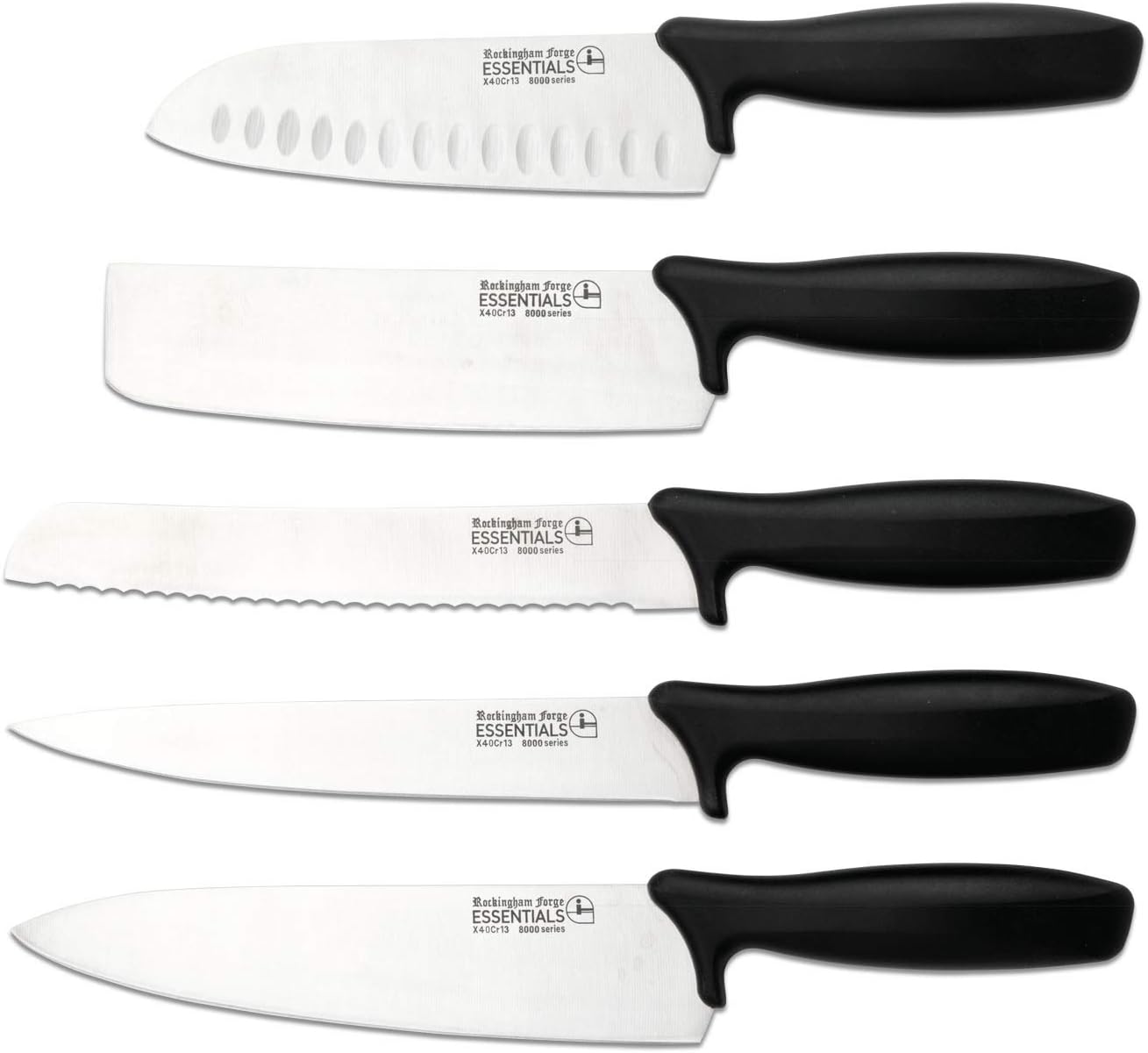 Rockingham Forge Range 17.5cm Nakiri Knife - Lightweight Sharp Stainless Steel Kitchen Knives with Black Handle - Image 5