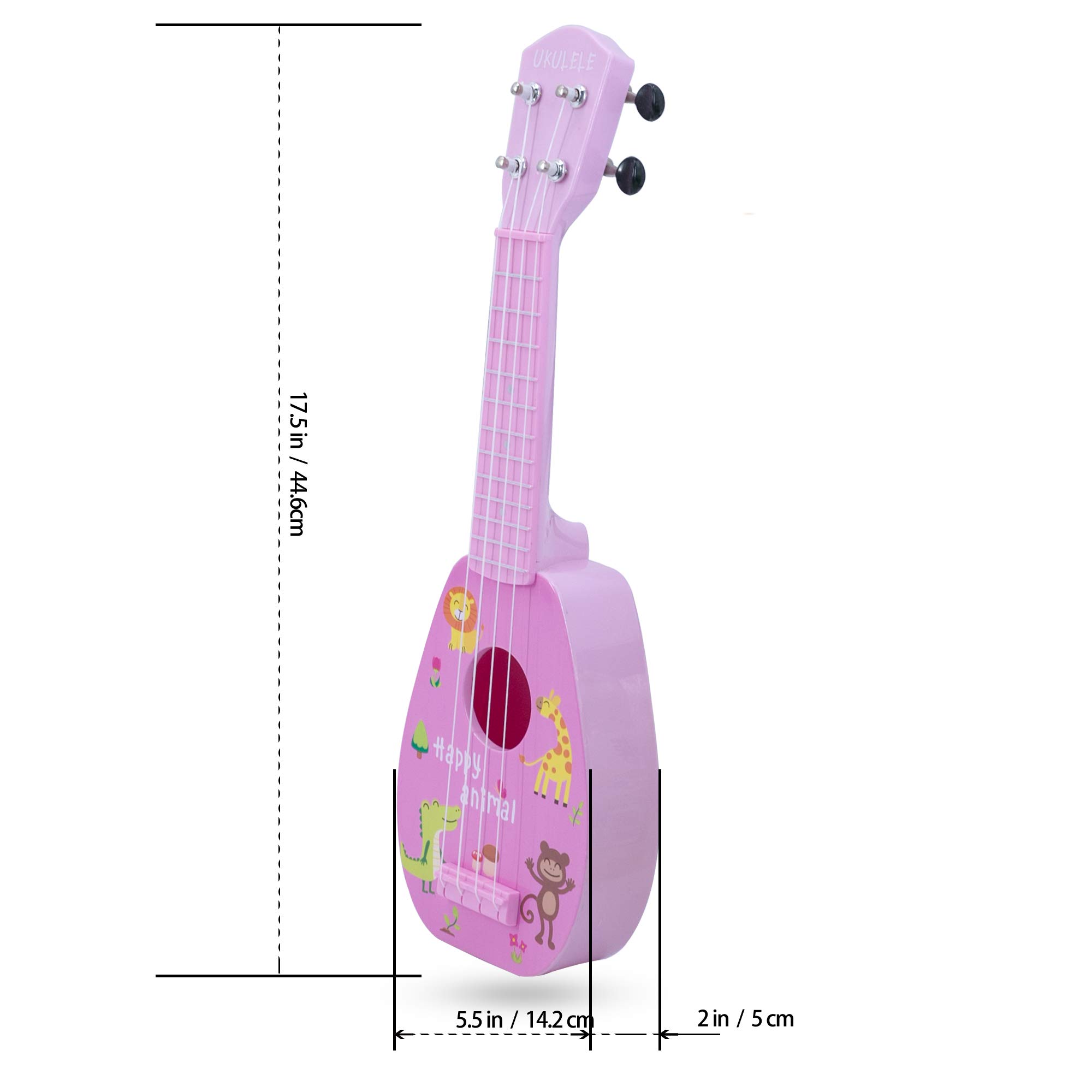YOLOPARK 17" Mini Guitar Ukulele Toy for Kids, 4 Strings Keep Tones Can Play Not Electronic Ukulele, Children Musical Instruments Educational Toys with The Picks and Strap for Beginner Starter (Pink)