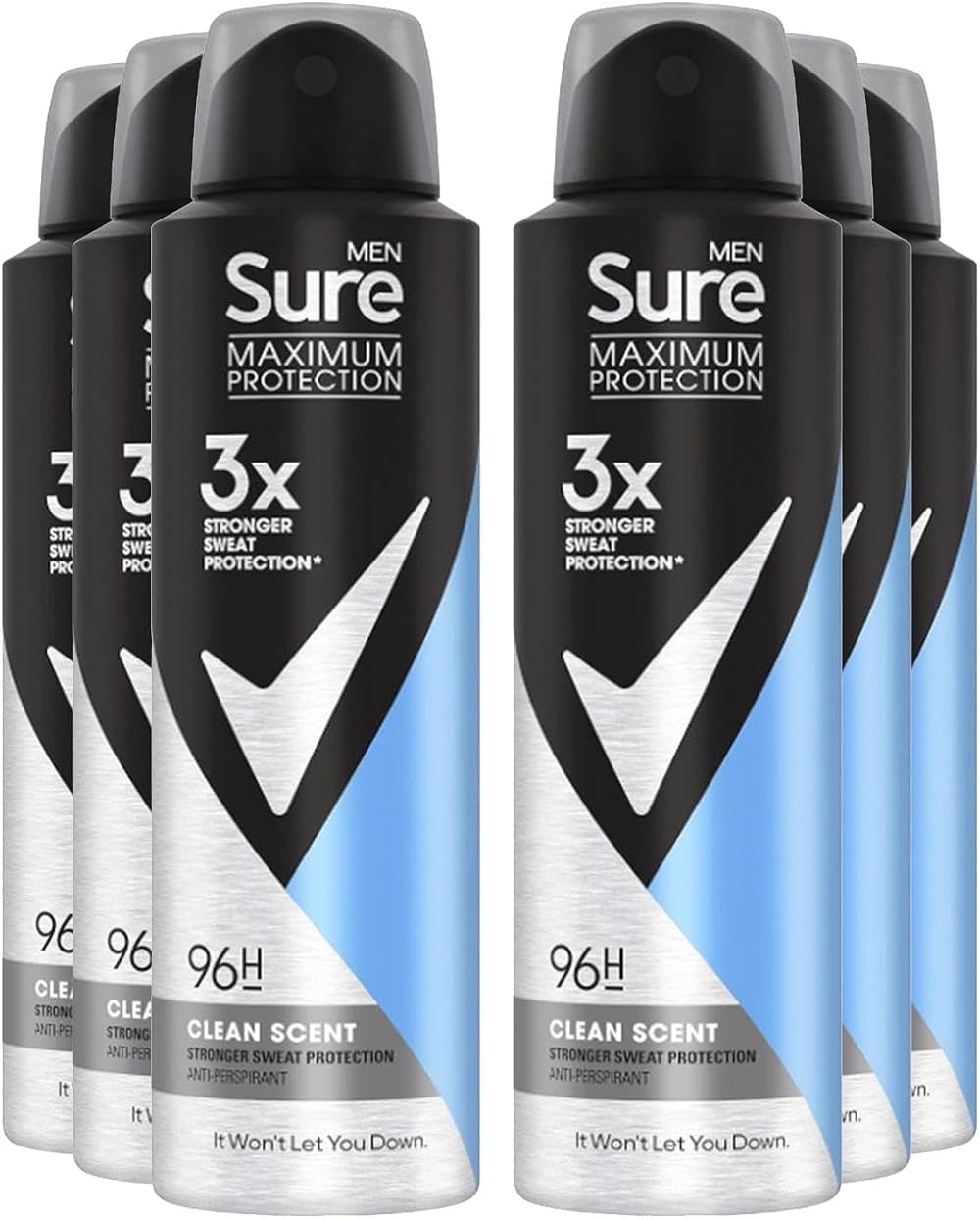 Sure Men 96H Antiperspirant Deodorant Spray 150ml Pack of 6 Fresh Sporty Clean