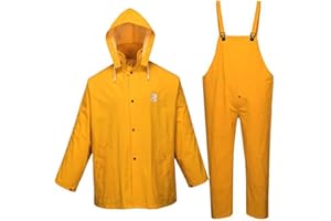 RainRider Rain Suit for Men Women Leathercraft Rain Gear Heavy Duty 3-Piece Commercial Rain Jacket with Bib Pants Overall