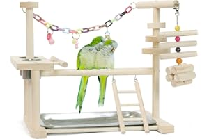 NAKLULU Wooden Bird Playground Gym Bird Toys for Budgie Birds Feeder Stand Bird Chew Toys Parrot Perches Play Stand Bird Cage (Colorful Chain),E
