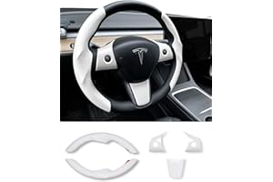 Uxcer Carbon Fiber Steering Wheel Cover & ABS Wrap Kit for Tesla Model 3 / Y Accessories White