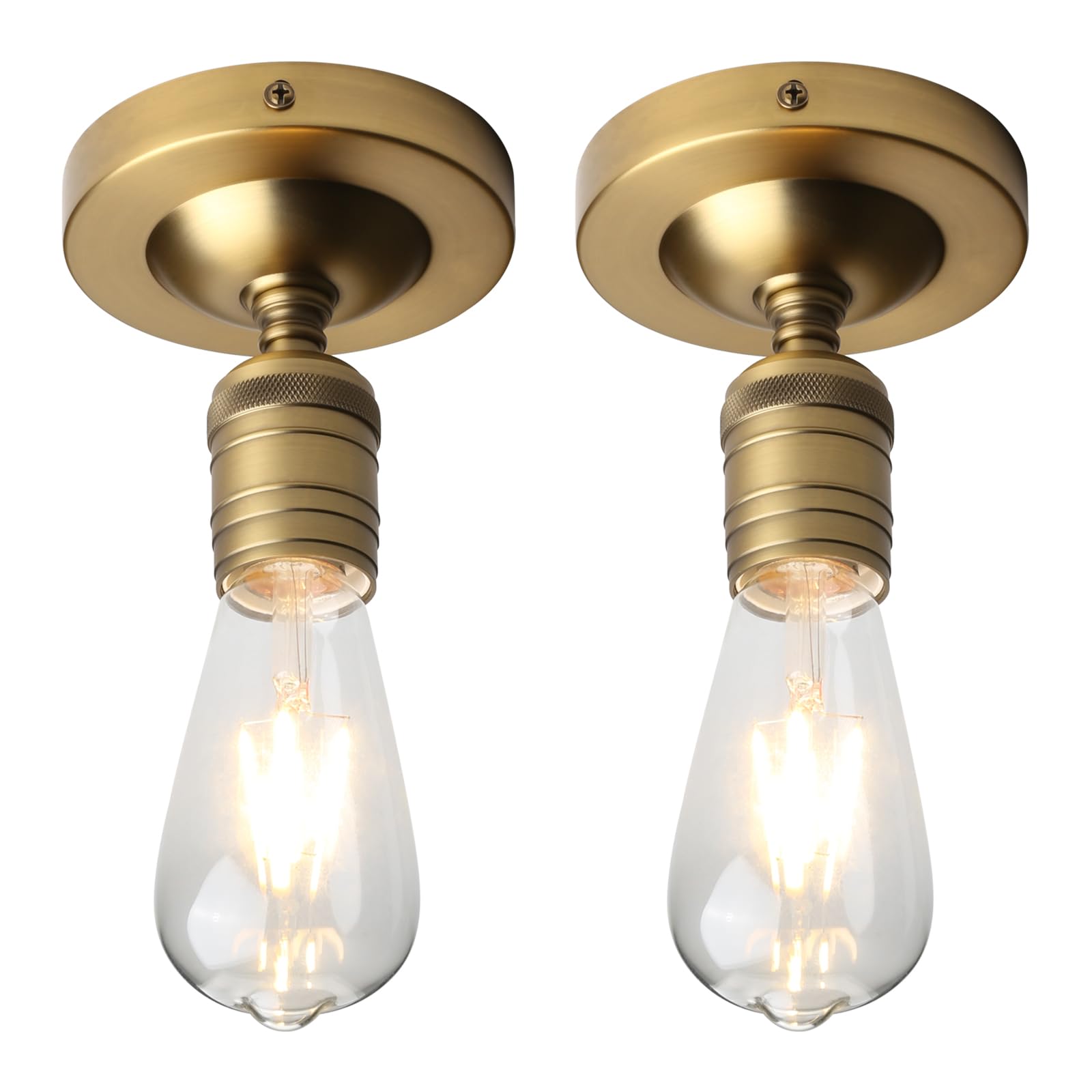 JIMUBEAM Set of 2 Industrial Ceiling Pendant Light Fitting, Vintage Mini Close to Ceiling Lights, E27 Semi-Flush Mount Hanging Lamp Fixture for Living Room, Bedroom, Cloakroom, Corridor and Hallway