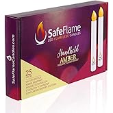 SafeFlame Flickering Hand Held LED Candles - Batteries Included - Easy On/Off Switch - Safe Flame for Candlelight Service (Box of 25) (Amber)