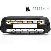 MOTRUM [Upgraded] Front Grille Compatible with 2009 2010 2011 2012 2013 TOYO-TA Tundra, [4 Amber Lights] Bumper Hood Mesh Grille, Glossy Black Bumper Grill Toyo-ta Accessories, 1 PC