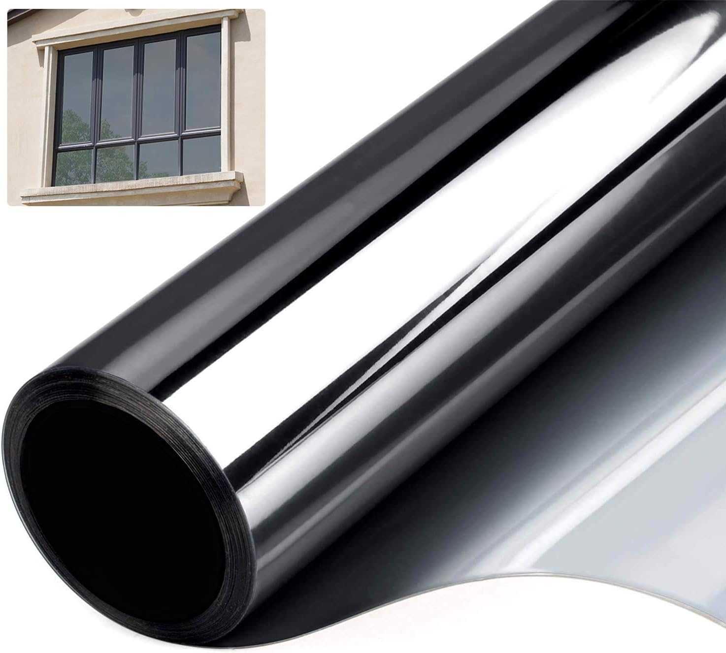 Window Film Privacy One Way Mirror Privacy Film for Glass Windows UV Blocking Heat Insulation Sun Blocking Screen Stickers Decorative Window Tinting Film for Office Home Kitchen Meeting Living Room