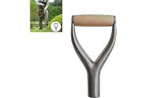 Shovel D Grip Handle, 31mm Inside Diameter Metal Spade Snow Shovel Replacement Handle with Wooden Grip Spade Handle for Diggi
