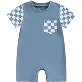 Karuedoo Newborn Baby Boy Girl Clothes Checkered Plaid Romper Jumpsuit Short Sleeve One-Piece Bodysuit Infant Summer Outfit