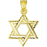 Jewelry America Solid 14K Yellow Gold Textured Hebrew Star of David Pendant