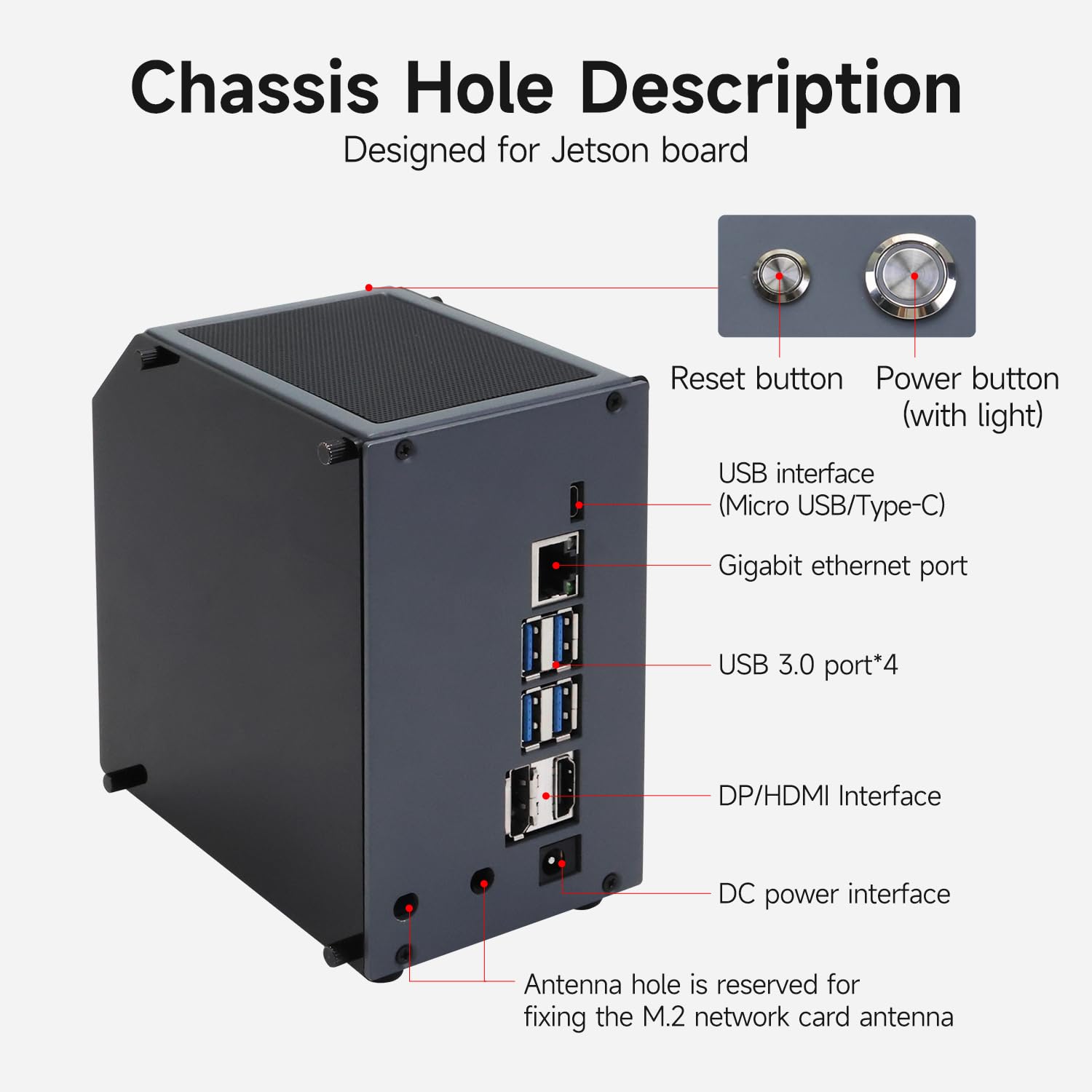 Yahboom Jetson Case for Jetson Nano Orin Nano Orin NX Super Heat Metal Mini Protect Case with Cooling Fan Antenna RGB Light(OLED Needs Program Drive)