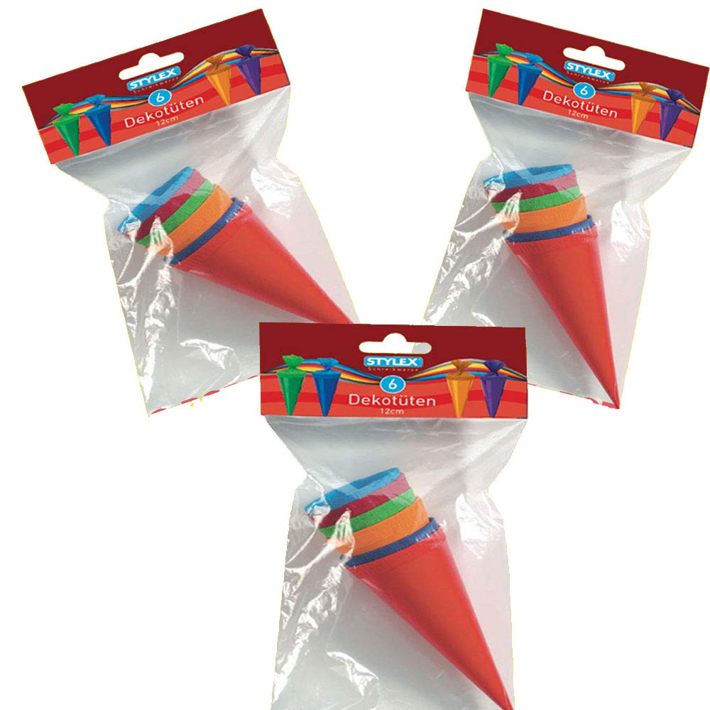 18 ( 3 x Pack of 6 Decorative Dekotüten 12 cm Long School Cone 12cm )