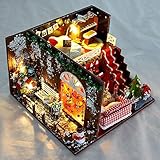 Kisoy Miniature DIY Dollhouse Kit with Furniture Accessories Creative Gift for Lovers and Friends (Christmas Eve) with Dust Proof Cover and Music Movement
