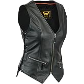 TackField Womens Motorcycle Leather Vest Heavy-Duty Top Grain Cow Hide Classic Biker Style Vest