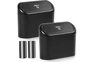 NBTEPEM Car Trash Can with Lid - 2 Pack, Mini Auto Garbage Can with 60 Trash Bags, Leakproof Automotive Garbage Container Bin, Multipurpose Organizers and Storage for Car, Home, Office (Black)