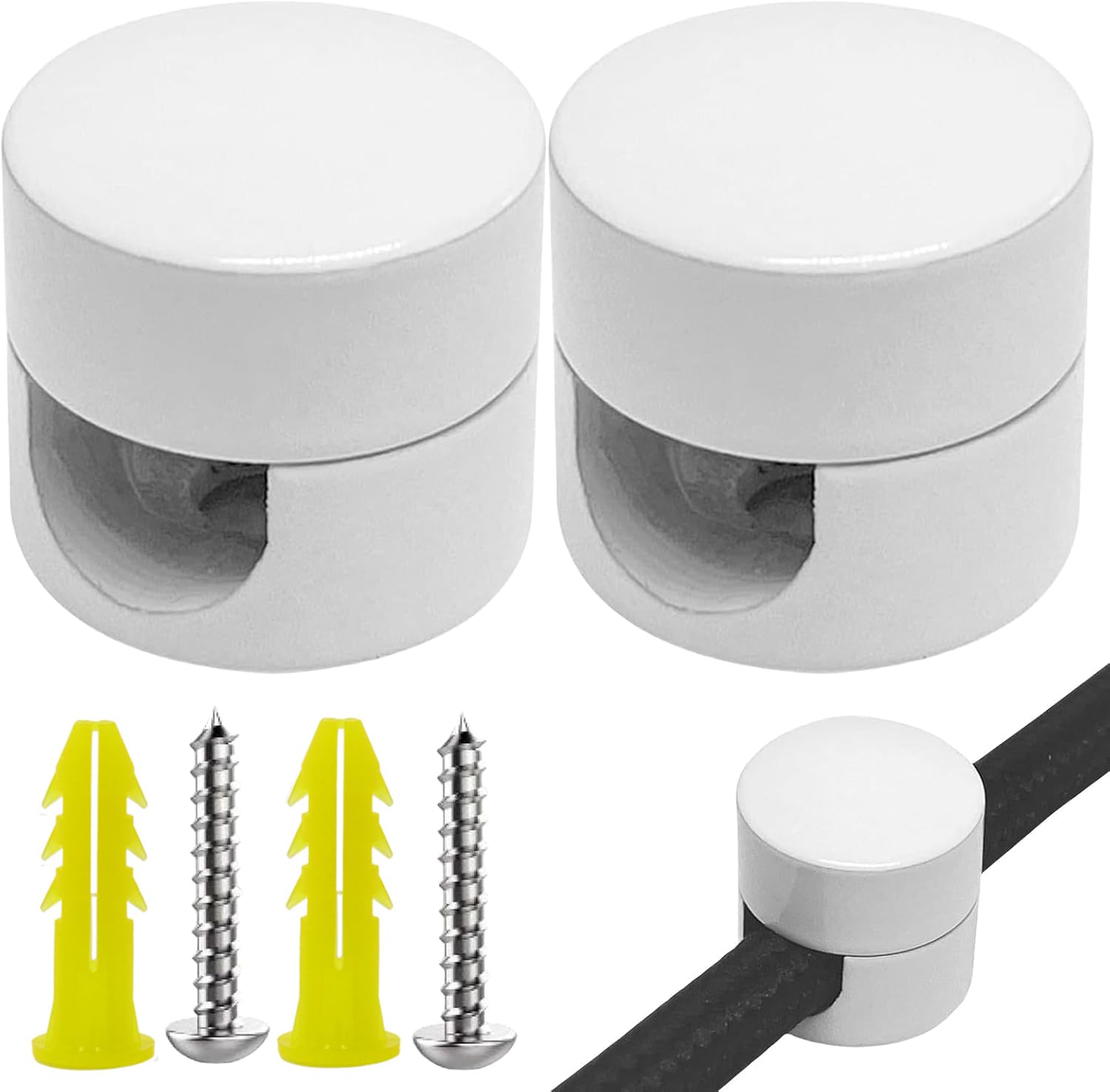 ANBOO Pack of 2 Aluminium Wall and Ceiling Pins for Textile Cables, Ceiling Mounting with Screws and Dowels, Monkey Swing, Surface-Mounted Cable Holder for Own DIY Project (White)