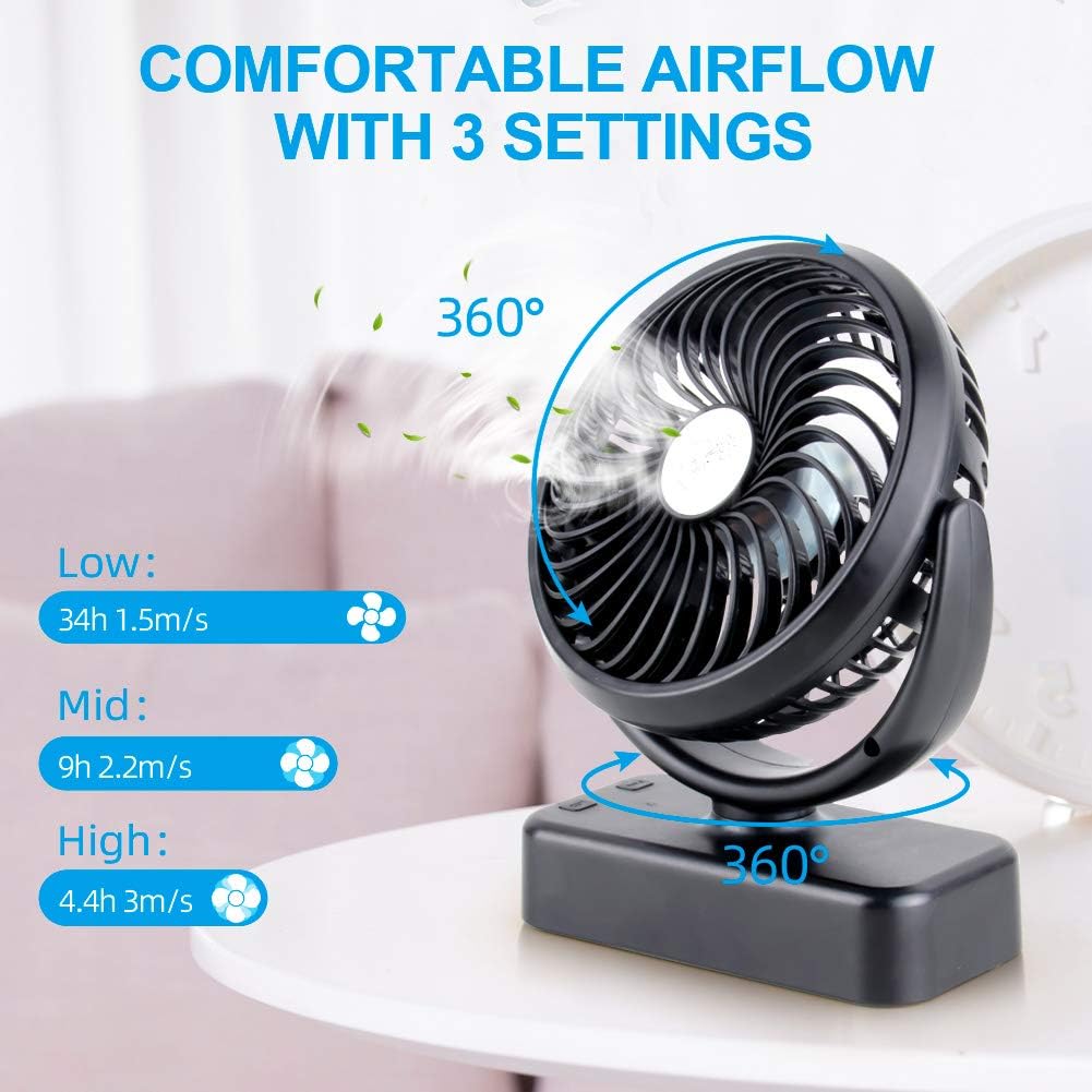 Amacool Portable Battery Camping Fan with LED Lantern - Rechargeable 5000mAh Battery Operated USB Desk Fan Kit with Hanging Hook for Tent Car RV Hurricane Emergency Outages: Sports & Outdoors