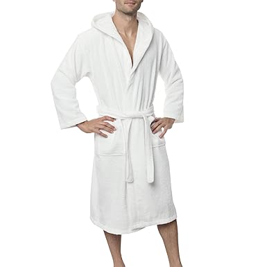 Herren Bademantel XS S M L XL - 100% Baumwolle, Oeko TEX Zertifiziert - Bademantel aus Baumwollfrottee mit Kapuze, 2 Taschen,