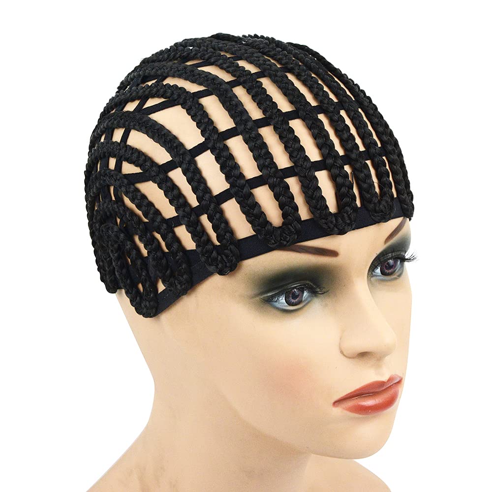 Photo 1 of 1 Pc Black Braided Wig Cap Crochet Wig Cap Cornrows Cap with Adjustable Elastic Band and Hair Clips Weaving Wig Caps for Crochet Braids Wig Making