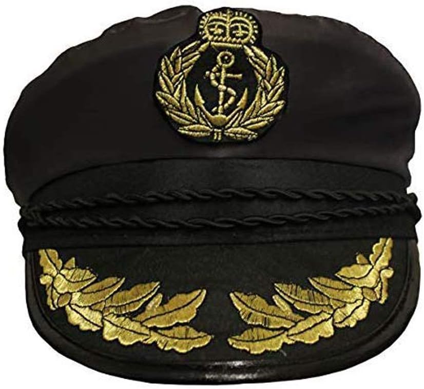 ADULTS PILOT HAT FANCY DRESS ACCESSORY UNISEX AIR FORCE CAPTAIN CAP BLACK HAT WITH EMBLEM AVIATOR MAN OR SATIN SAILOR CAPTAINS HAT WITH MOTIF - CHOICE OF 3 HATS