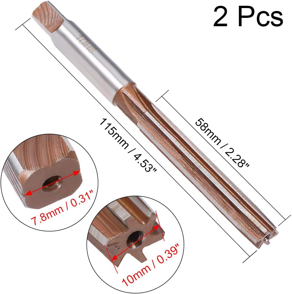 sourcing map Hand Reamer 10mm Alloy Tool Steel H8 6 Straight Flutes Hand Milling Cutter Tool Metric Reaming Drill Bit for Metal 2Pcs - Image 3