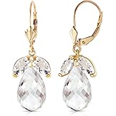 Galaxy Gold GG 14k.4 Carat 14k Solid Gold Leverback Earrings Natural White Topaz