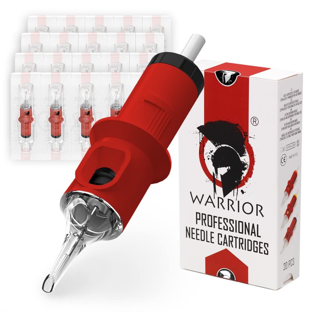 WARRIOR Red Tattoo Needle Cartridges Professional Sterilized with E.O Gas Round Shader 20pcs 316L Surgical Steel Disposable Permanent Makeup (RED-1211RS)