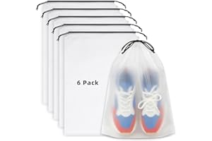 LAZYME 6 PCS Clear Shoe Bags for Travel, 11.8" x 15.7" Travel Shoe Bags for Storage and Packing, Waterproof Drawstring Shoe Bag for Traveling, Travel Essentials for Women and Men