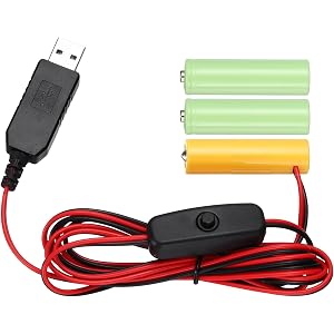 MECCANIXITY Universal 5V USB Power Converter, AAA Battery Eliminators with On/Off Button Replace 3pcs 4.5V AA Batteries 2M US