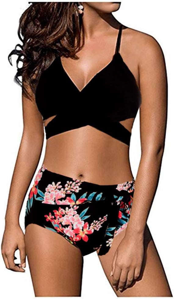 Marosoniy Womens Teen Cross Wrap Bandage Halter High Waisted Bikini Set Bathing Suits Two Pieces Swimsuit