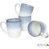 Bosmarlin Ceramic Coffee Mug Set of 4, 17 Oz, 4 Colors to Choose, Tea Cups, Dishwasher and Microwave Safe, Reactive Glaze (Blue)