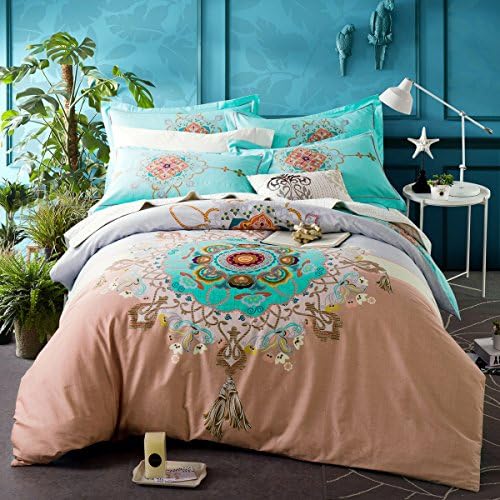 Super Soft 4-Piece Bedding Set,Wrinkle, Fade &amp; Stain Resistant Floral Pattern Cotton Four-Piece Set, Satin Active Printing Four Sets, Harvest Rui, Queen