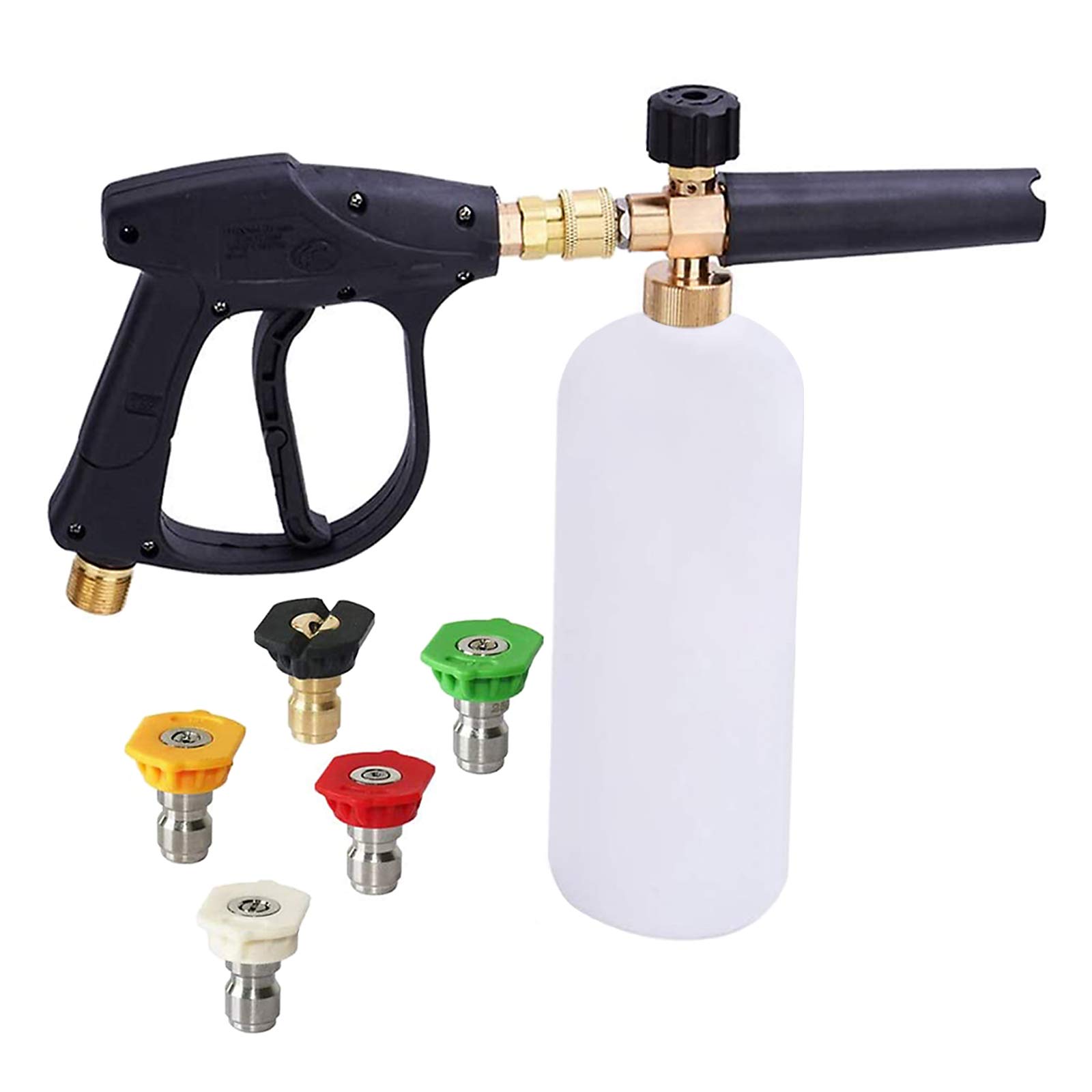 Stone Banks Pressure Washer Gun Foam Lance,4000PSI Snow Foam Gun with 5 Spray Nozzles,1/4" Quick Release Foam Cannon Bottle, Soap Dispenser for Car Wash,1 Litre