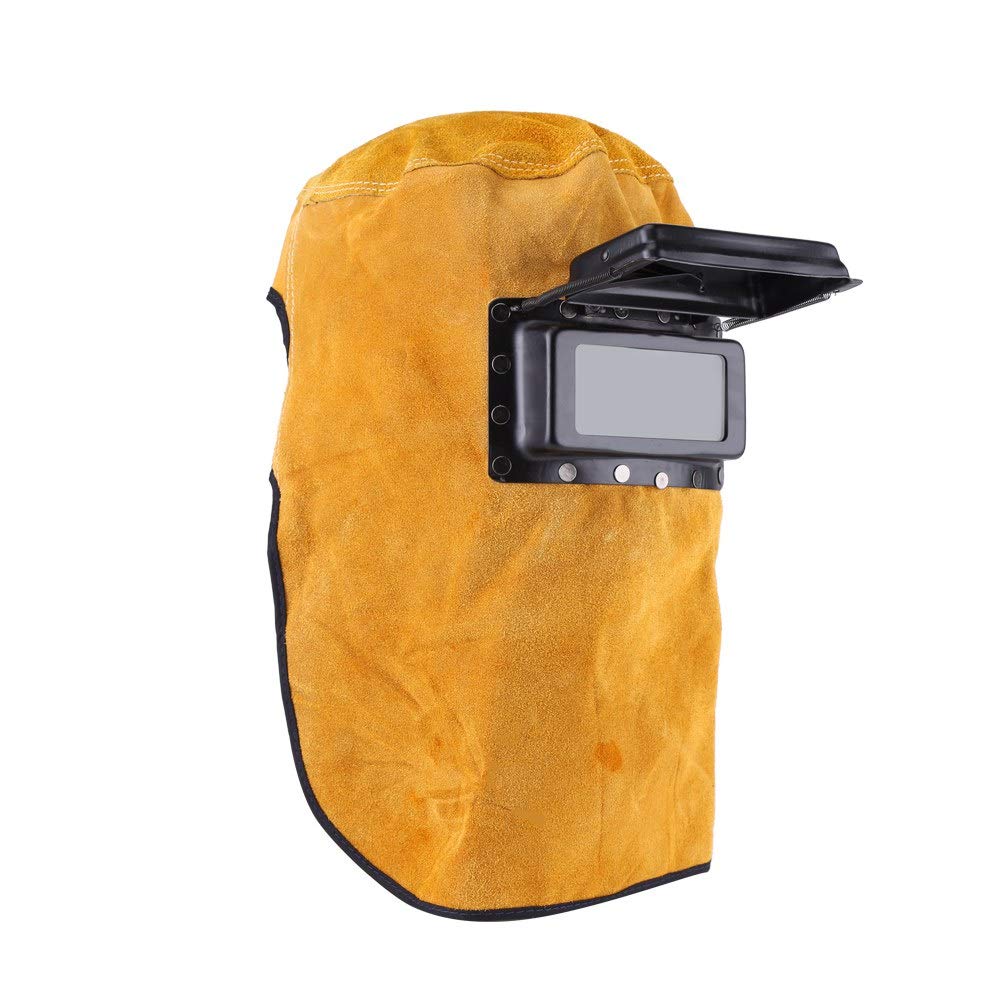 Welding Mask with Lens, Welding Mask Leather Welding Helmet Protective Mask with Auto Darkening Filter Lens Yellow Black Leather Welding Hood Welding Mask Welding Leather Head Screen