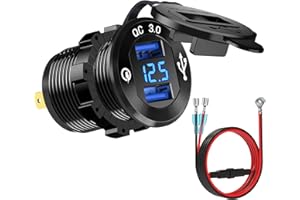 Cllena Dual Quick Charge 3.0 USB Car Charger Socket Power Outle with Voltmeter 12V/24V 36W for Car Marine Boat Rv ATV Truck G