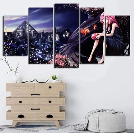 Amazon Co Jp 絵画 油絵 5ピースギルティクラウンウォールアートアニメポスターキャンバスプリントhdモダン写真リビングルームの家の装飾 Size 1 Frameless ホーム キッチン