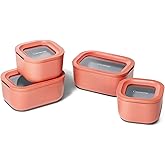 Caraway Mini Food Storage 9pc Set - Glass Storage Containers for Food - Non-Toxic Ceramic-Coated Glass - Air Release Technology - Compact & Stackable Design - Perracotta