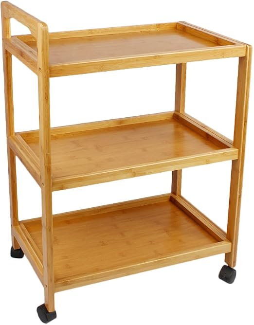 Woodluv Bamboo 3 Tier Kitchen Storage Serving Trolley Island Cart with Wheels Amazon.co.uk